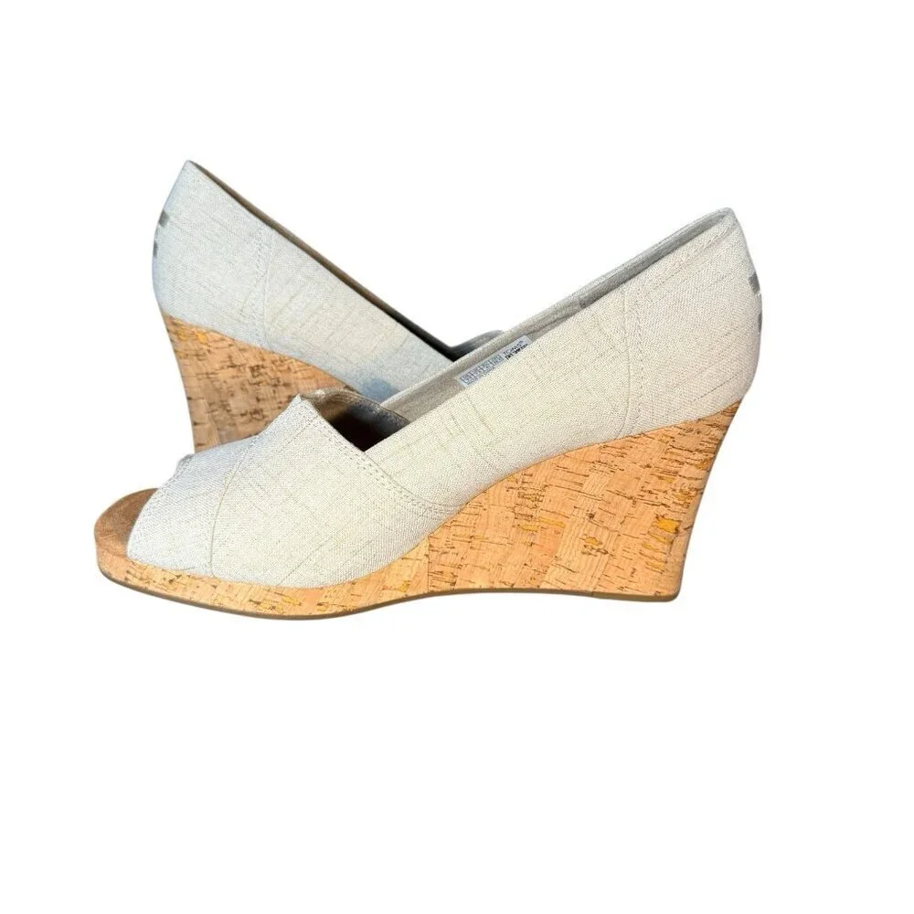 TOMS Classic Wedge Women's Sandal Size 9.5 Beige Natural Classic Jacquard